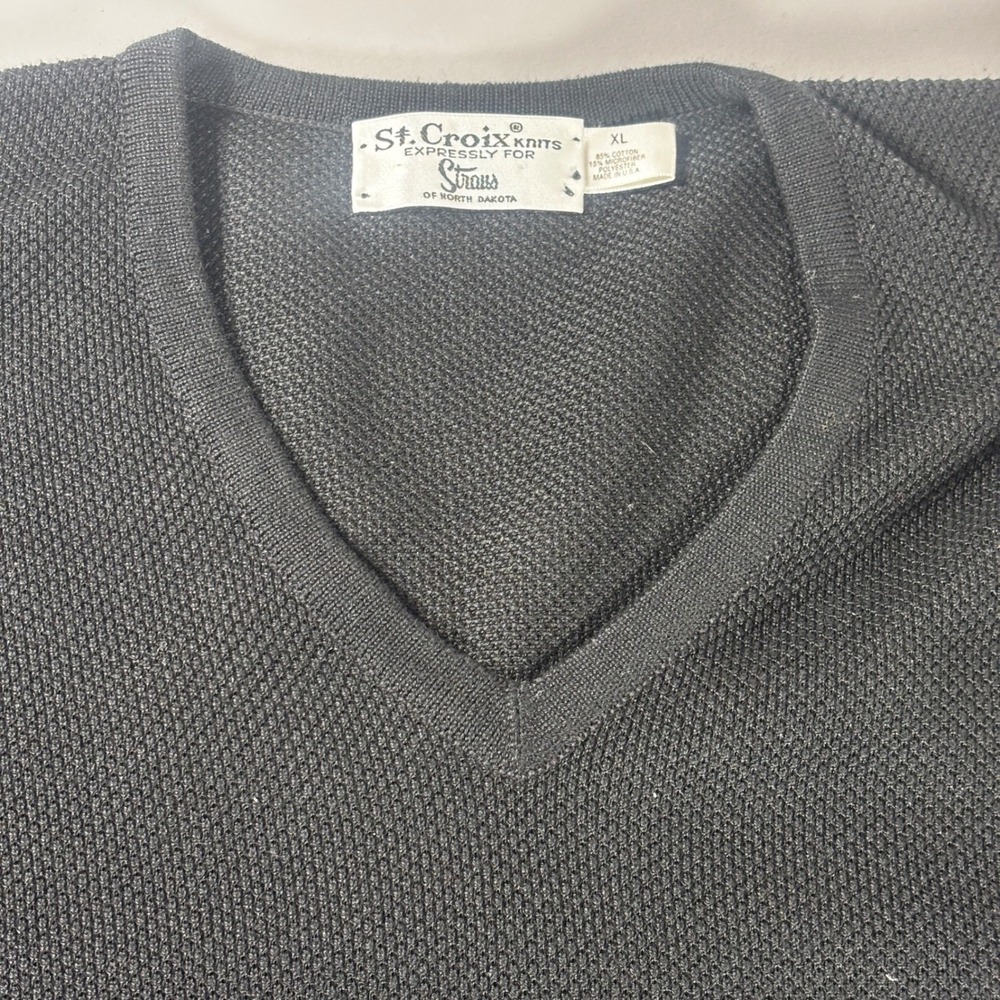 St Croix Knits Mens XL V-Neck Sweater Black Cotton Blend Made in‎ USA Textured